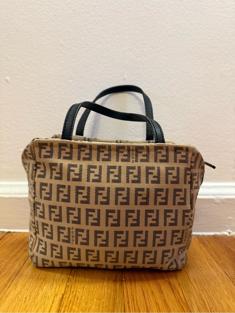 Fendi Brown Monogram Canvas Mini Tote with Black Handles